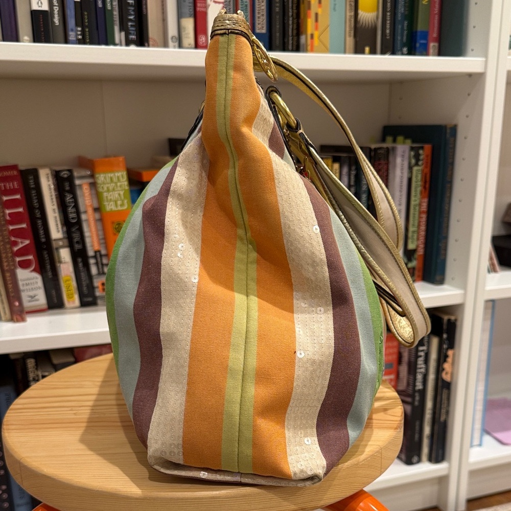 Coach Poppy Multicolor Striped Tote Bag with Gold Accents - Picture 11 of 16